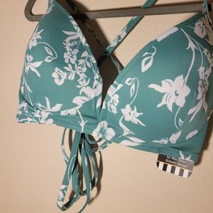 Bikini set NEW WITH TAGS green and white strappy back and cheeky rauched bottom